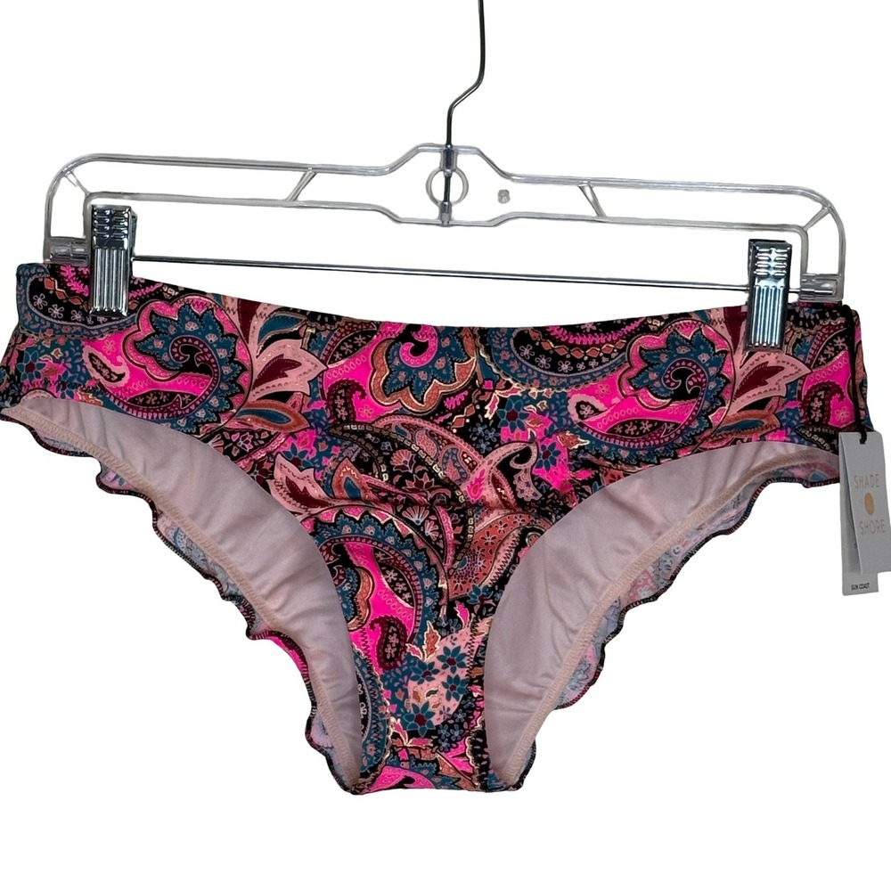 Shade‎ & Shore Sun Coast Pink Paisley Scalloped Bikini Bottom Womens Medium NEW